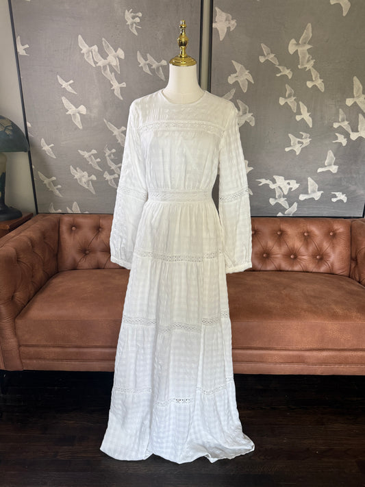White long sleeved lace trim dress