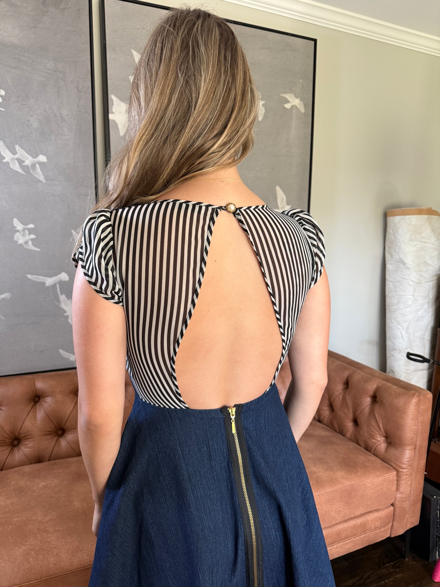 Denim Open Back A-line Dress