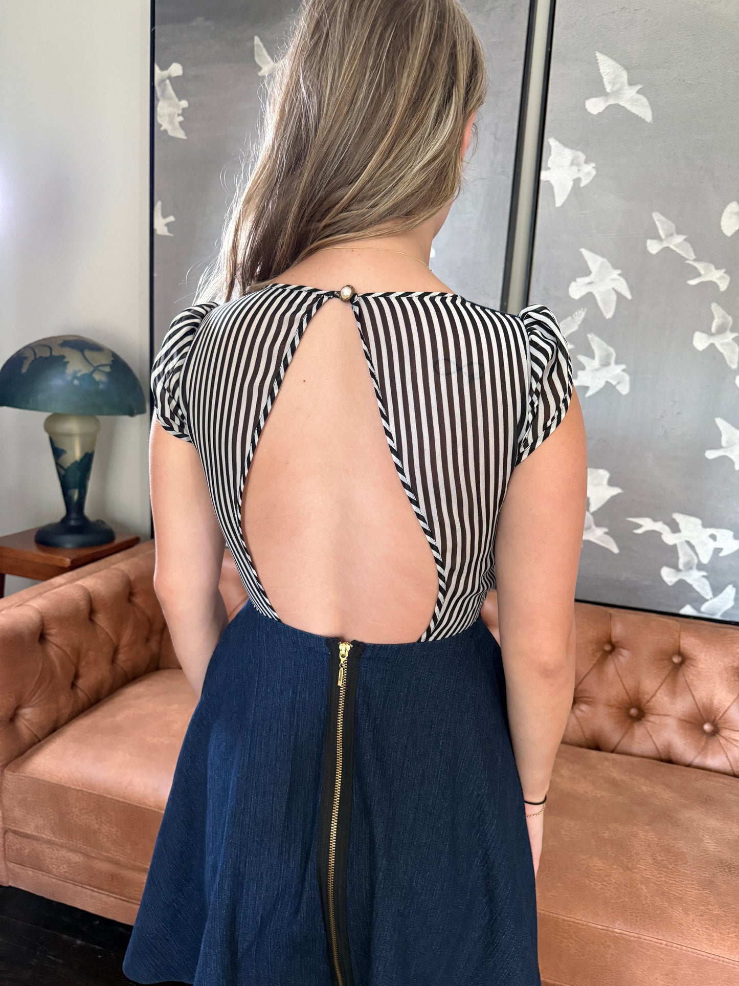 Denim Open Back A-line Dress