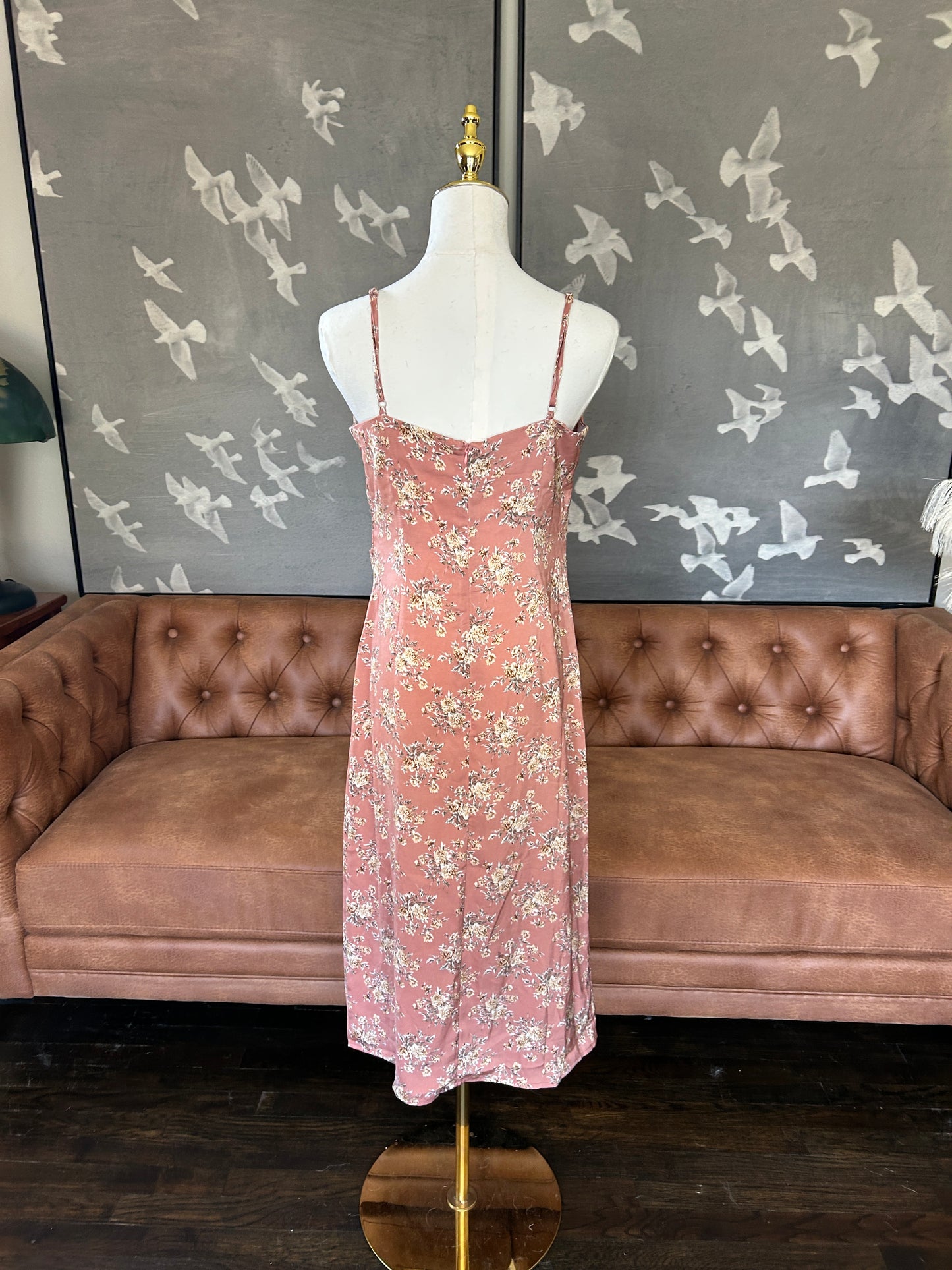 Pink floral draped neckline dress