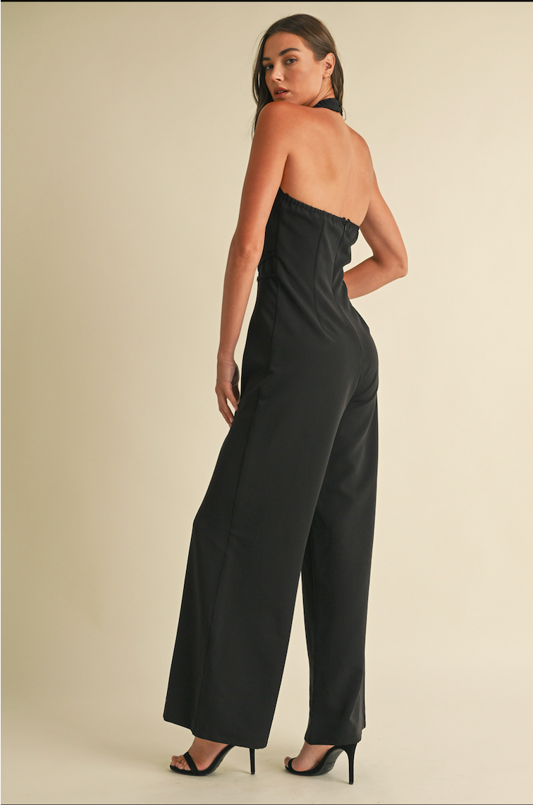 Belted Wide Leg Black Jumpsuit