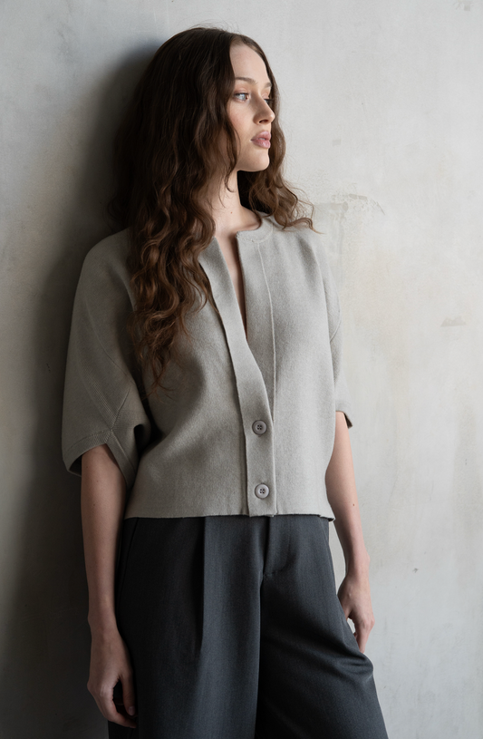 Chloe Short Sleeve Cardigan with Button