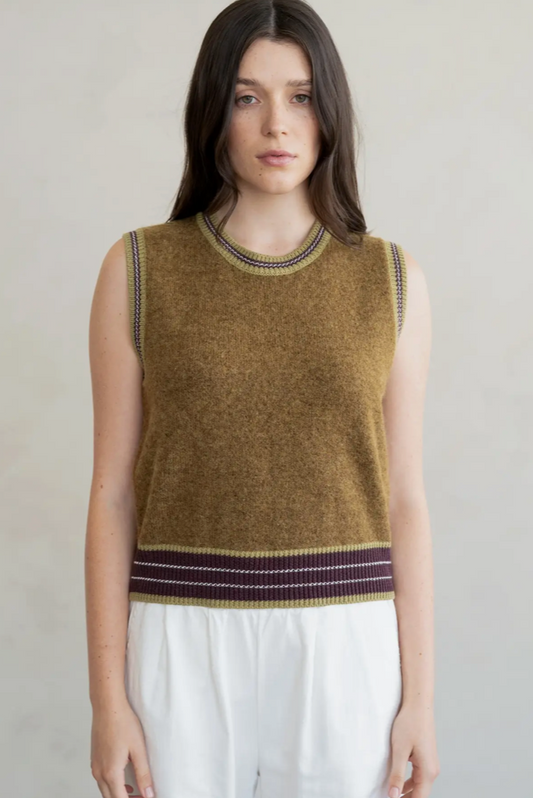 Zoe Rib Striped Detail Crew Neck Sweater Vest