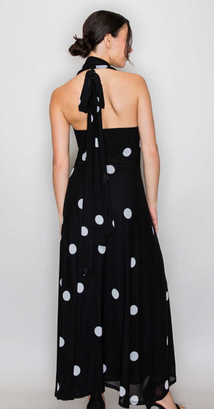 Drape Polka Dot Halter Dress
