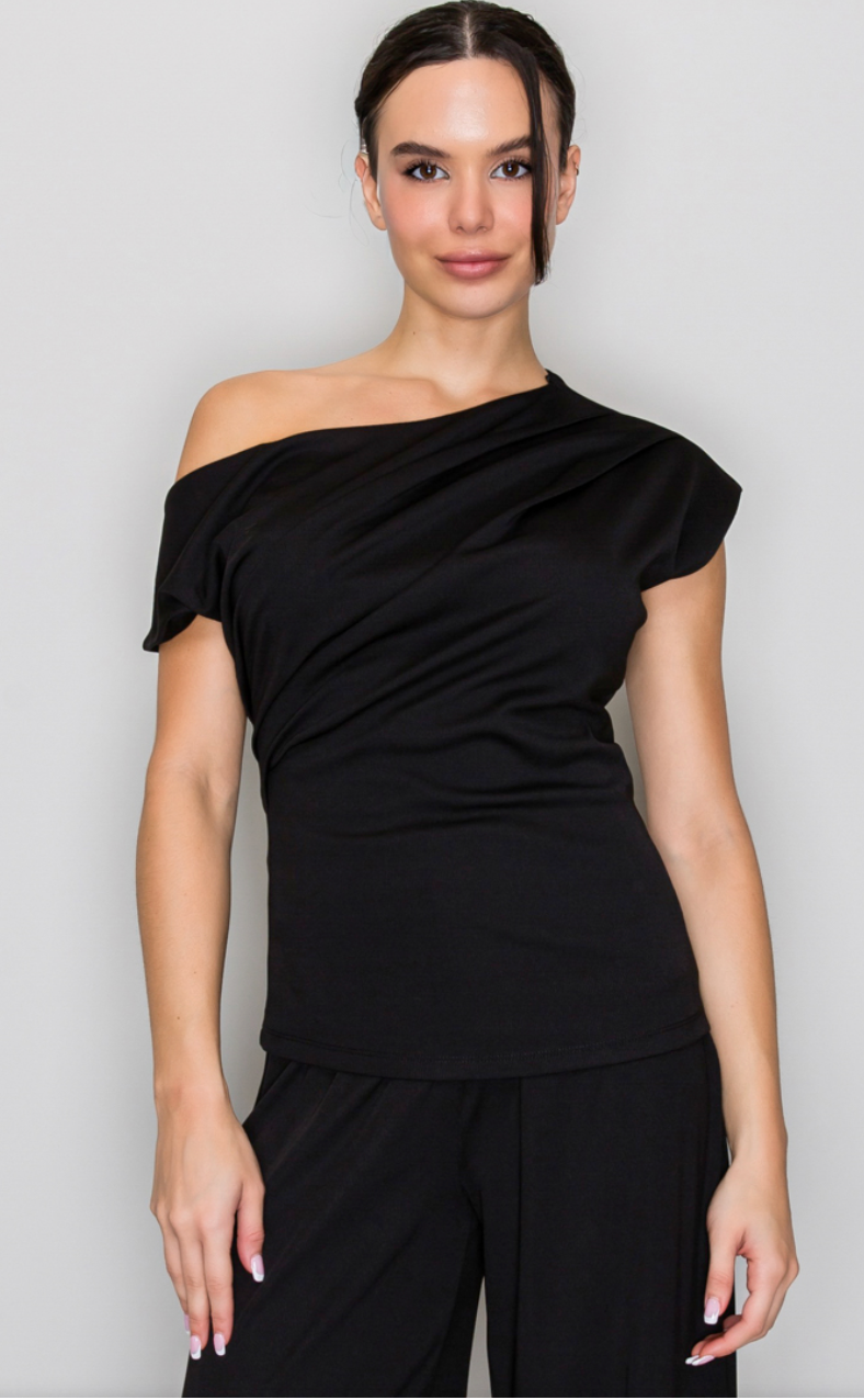 Asymmetric One-Shoulder Ribbed Matte Top
