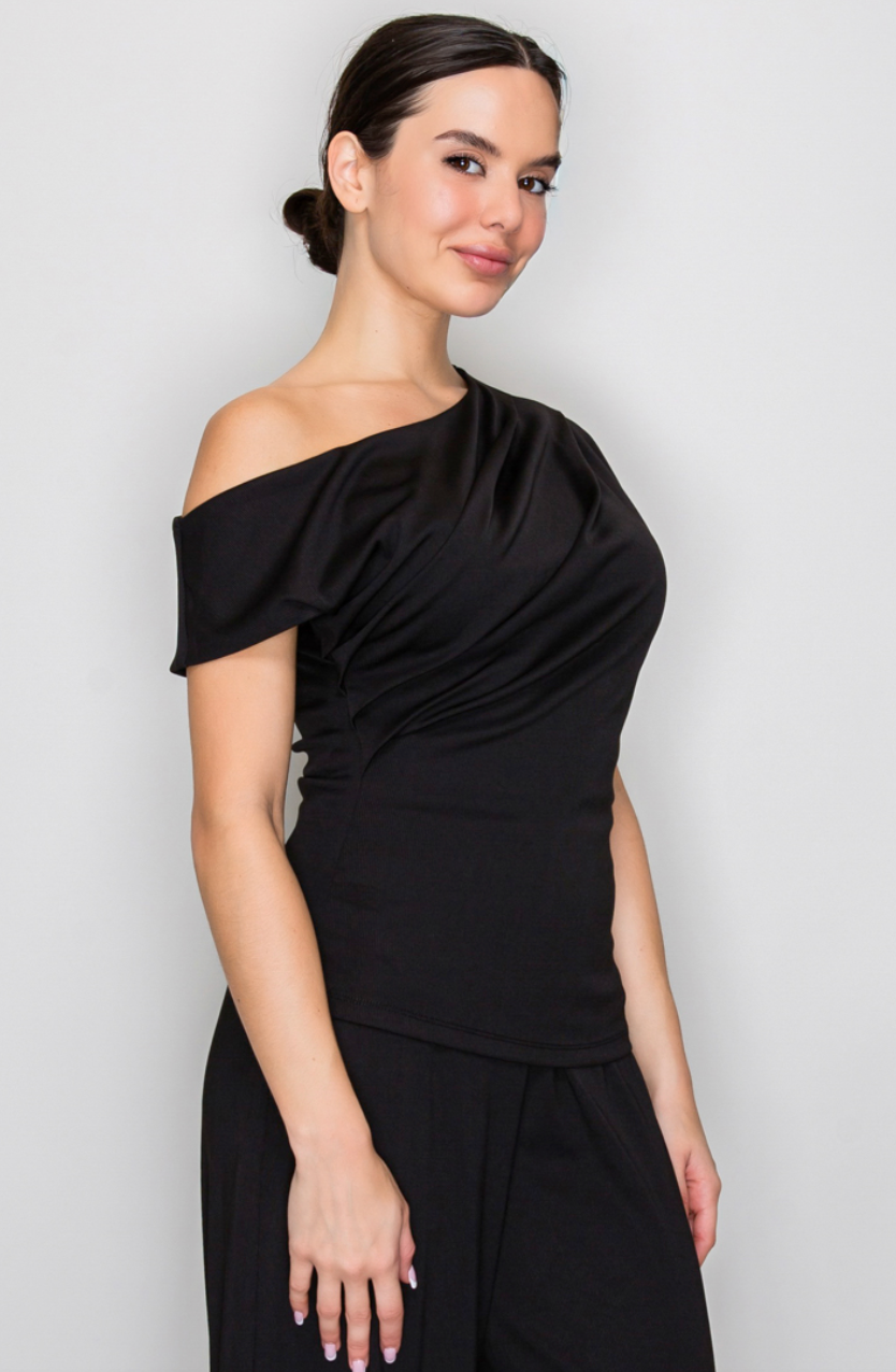 Asymmetric One-Shoulder Ribbed Matte Top