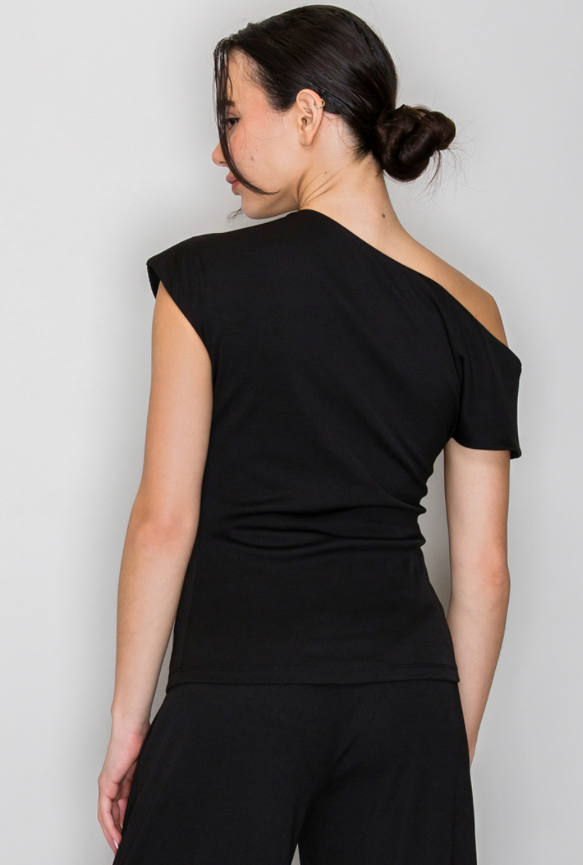 Asymmetric One-Shoulder Ribbed Matte Top