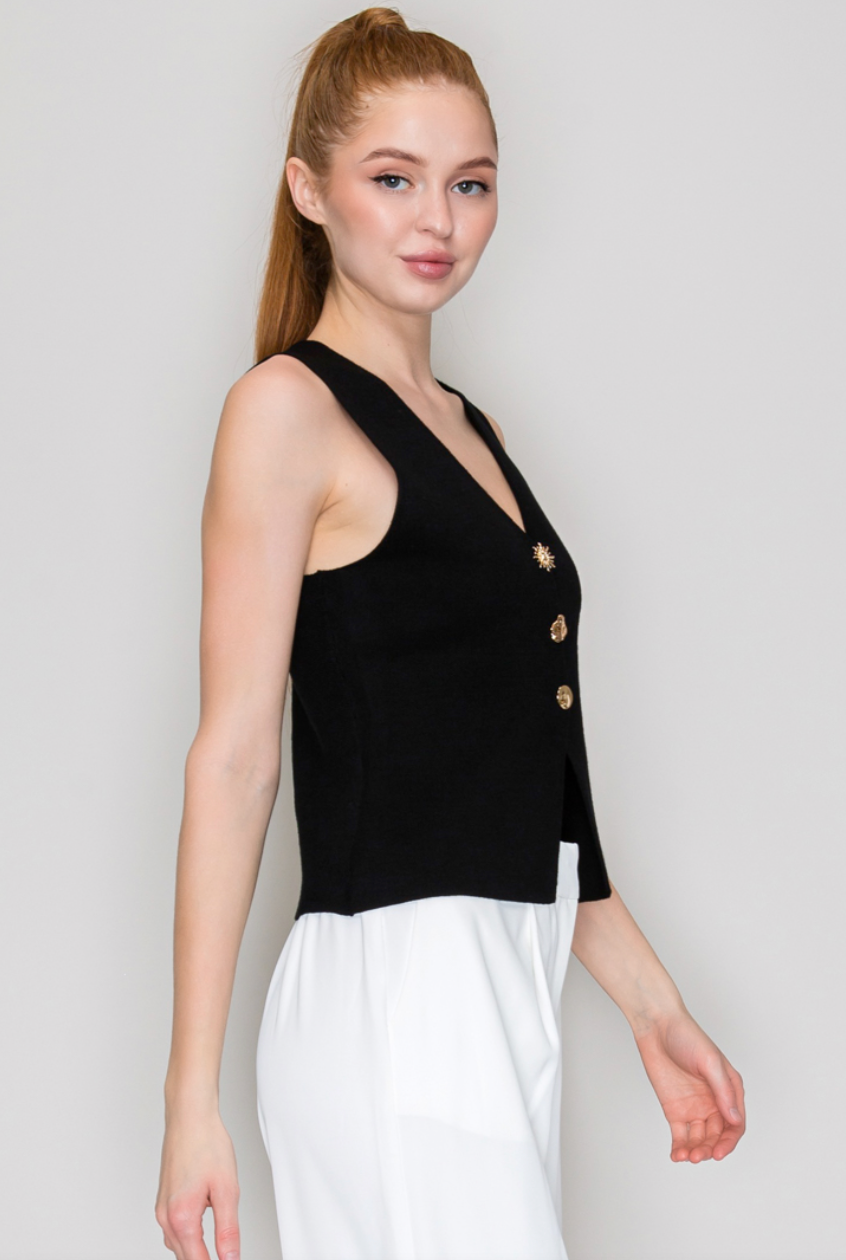 V-Neck Two-Button Vest Top