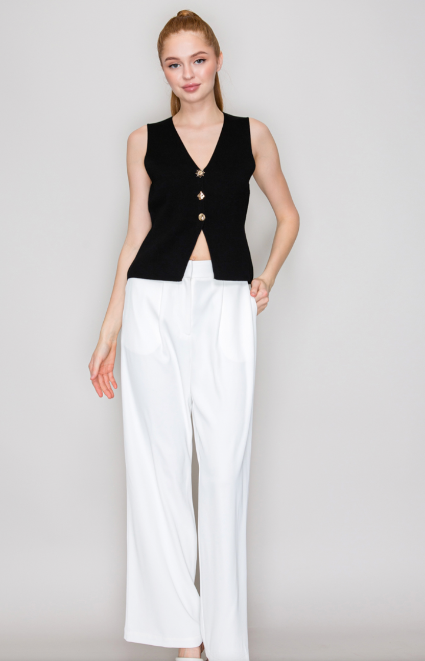 V-Neck Two-Button Vest Top