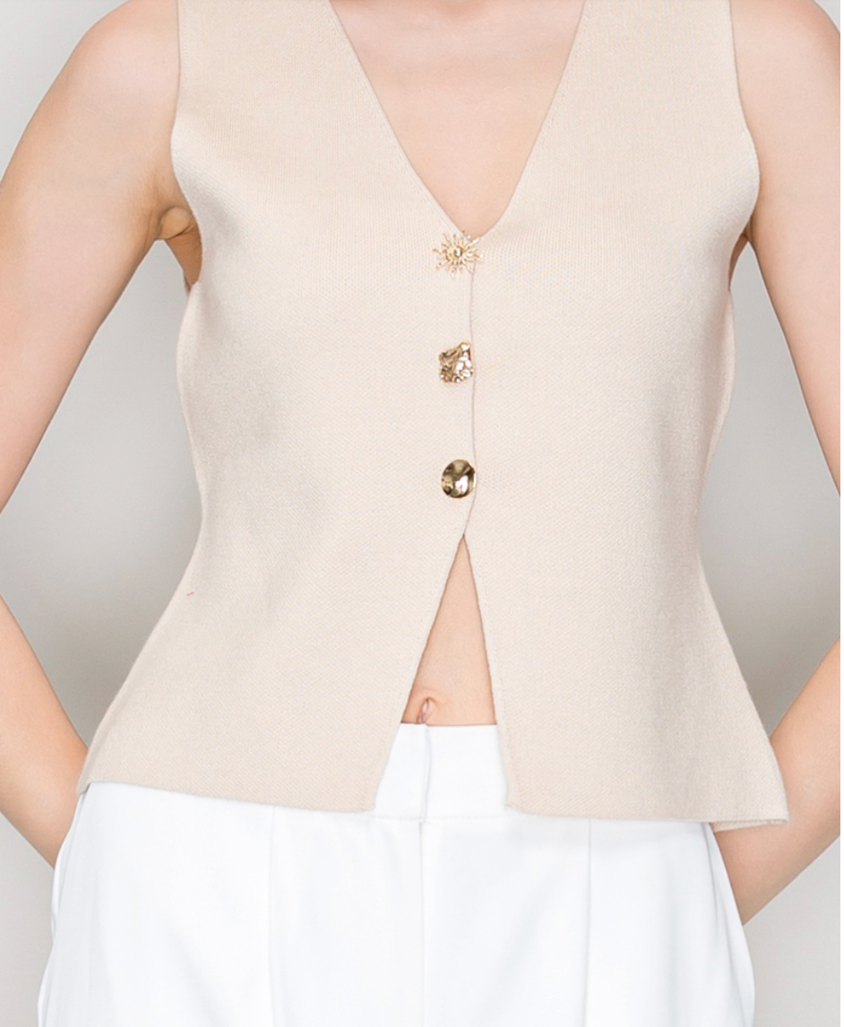 V-Neck Two-Button Vest Top