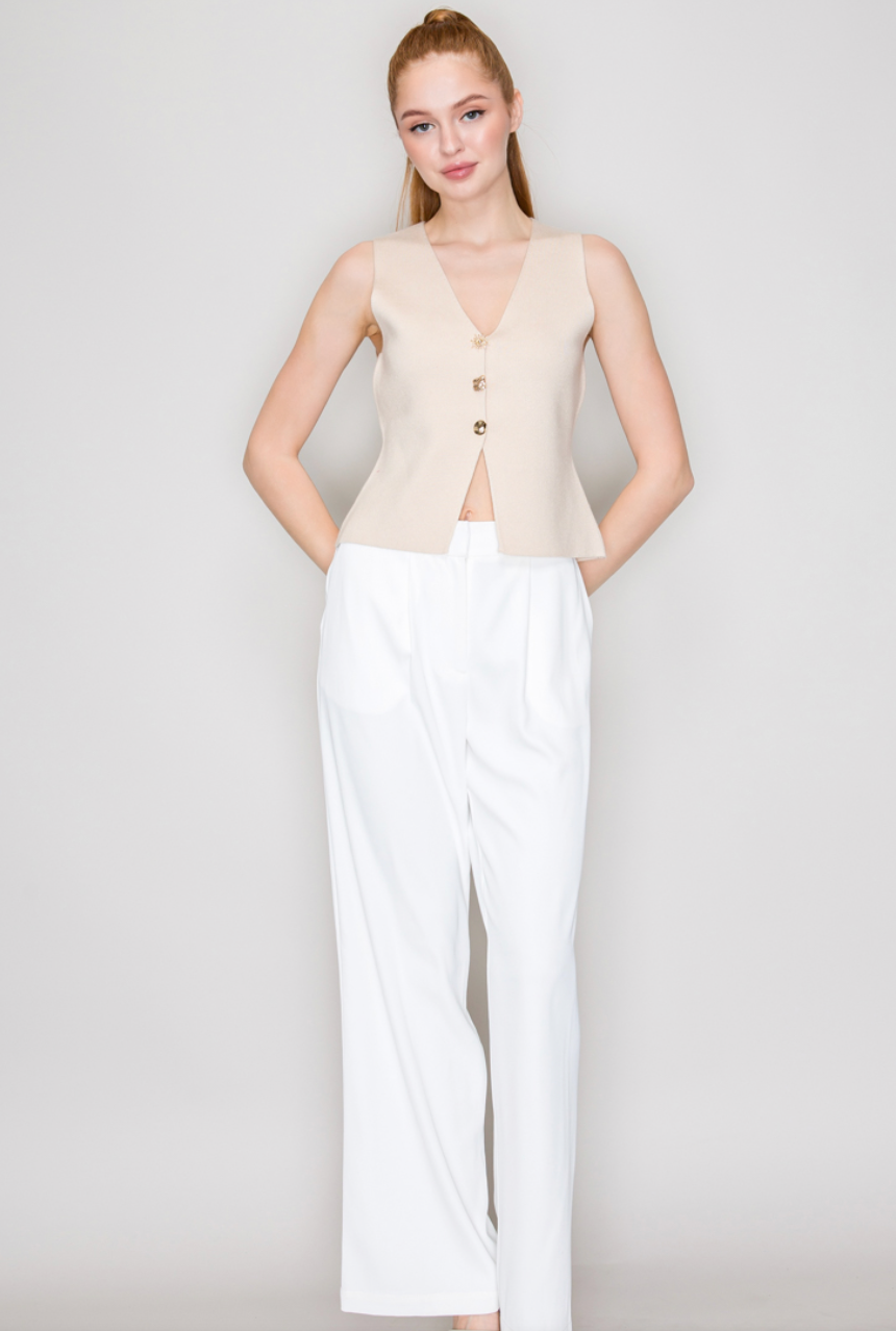 V-Neck Two-Button Vest Top