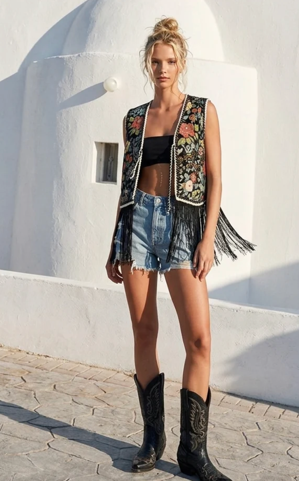 The Set Wednesday!!-Western Boho Floral Vest with Black Skort Set-Wild Wednesday Special