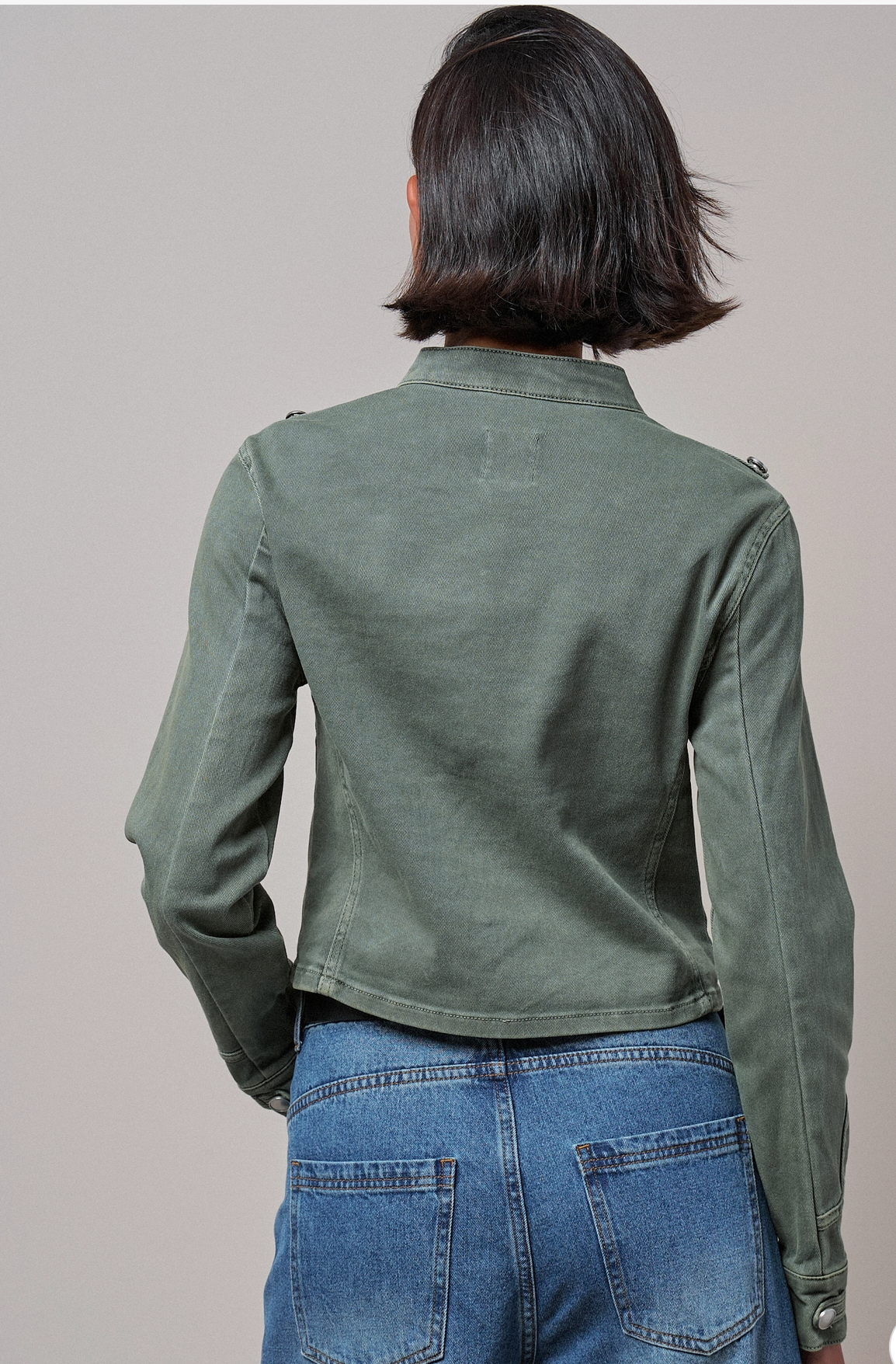 Silver Button Pintuck Cropped Military Jacket