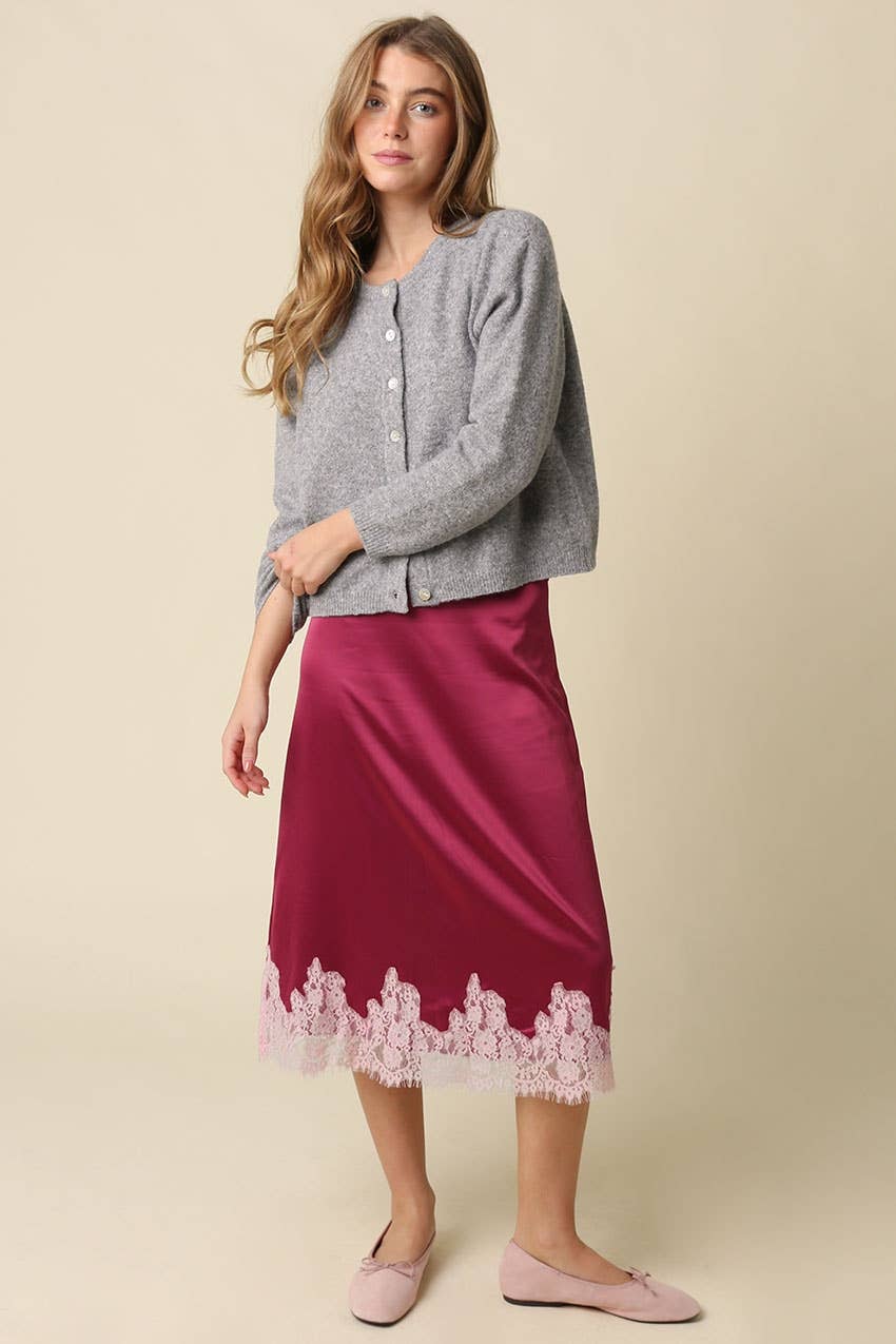 Lois Lace Trim Satin Midi Skirt