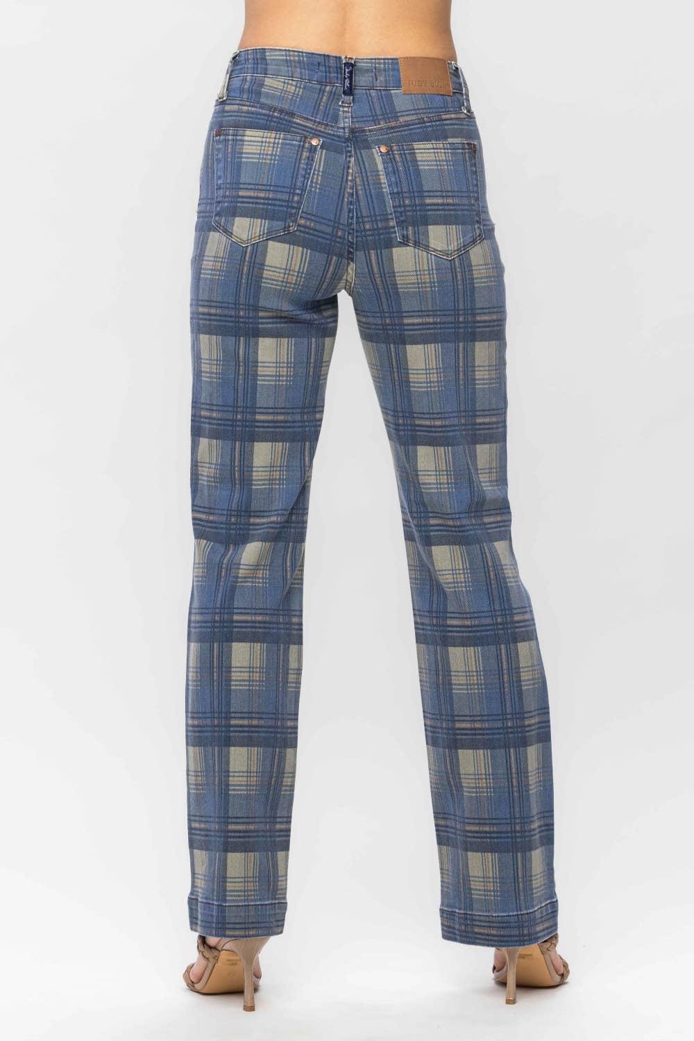 Vintage Look Plaid Straight Jeans