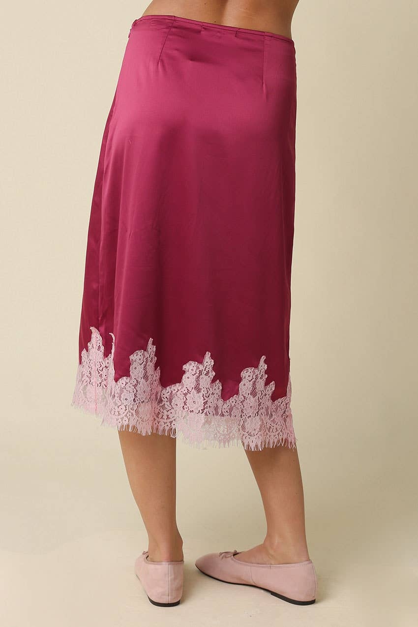 Lois Lace Trim Satin Midi Skirt