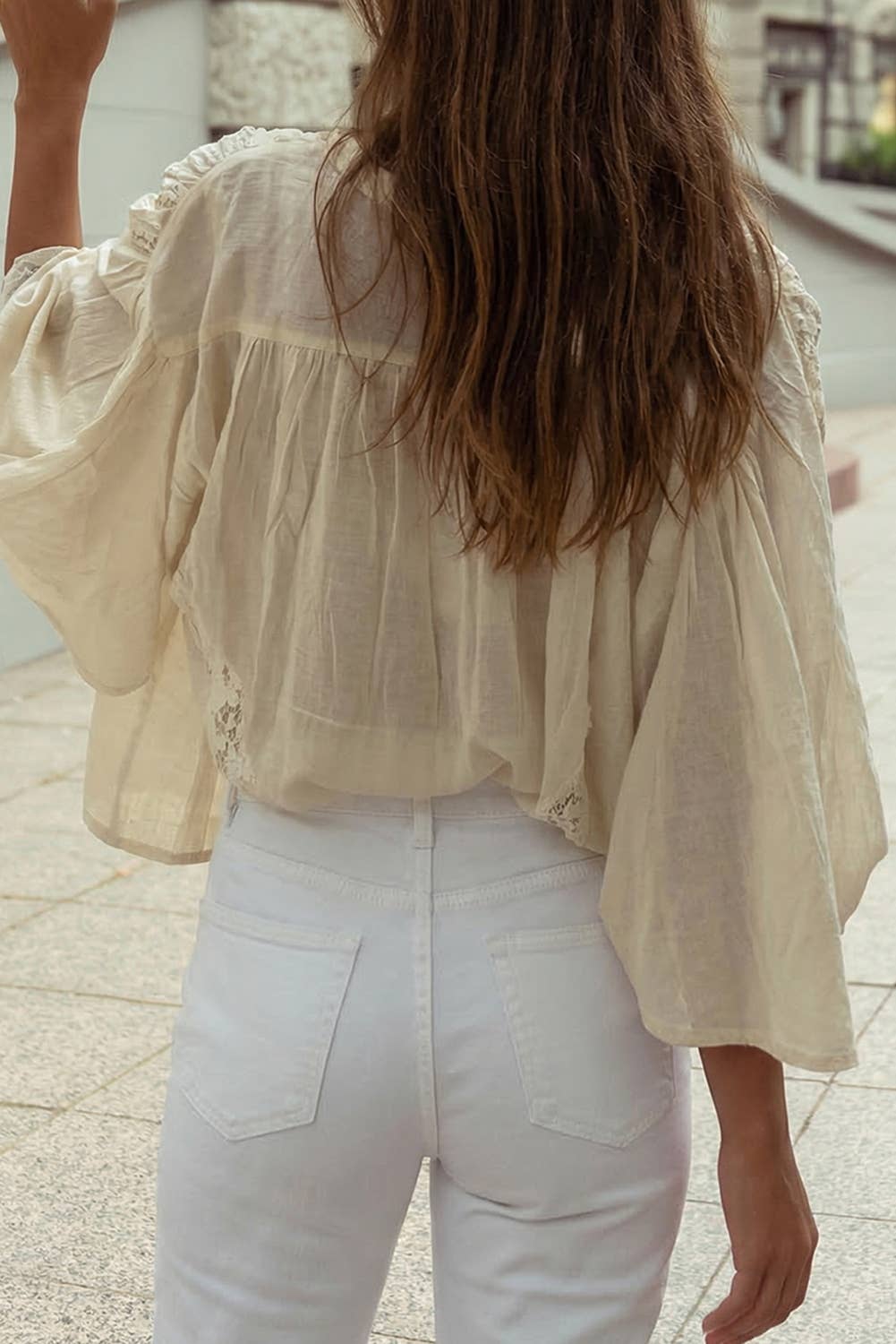 Boho Lace Patchwork Button Down V Neck Blouse