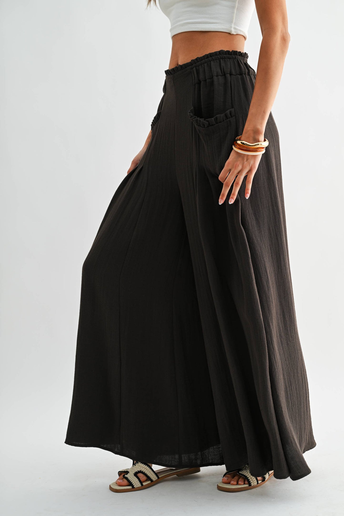 Wide-Leg Palazzo Pant with Ruffle Set - Pants Only
