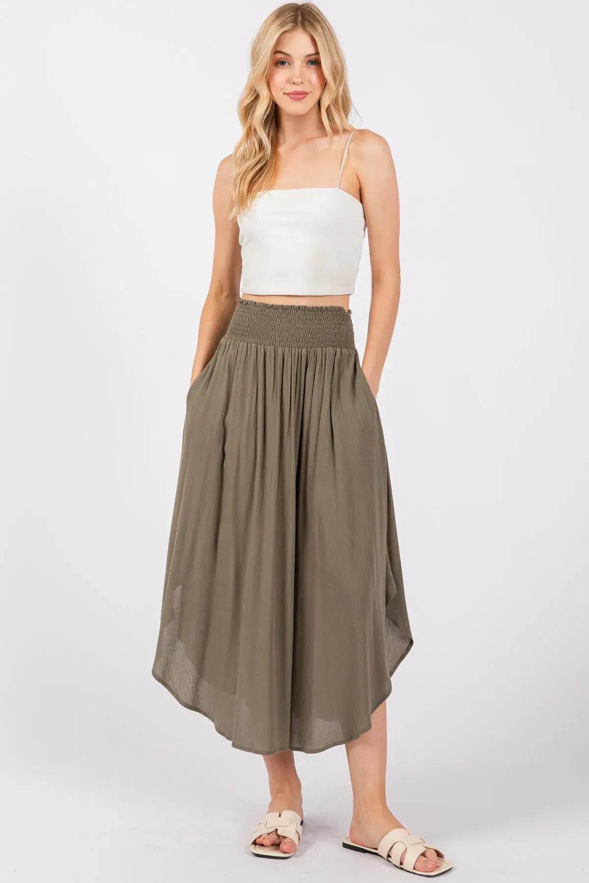Smocked Waist Flowy Skirt