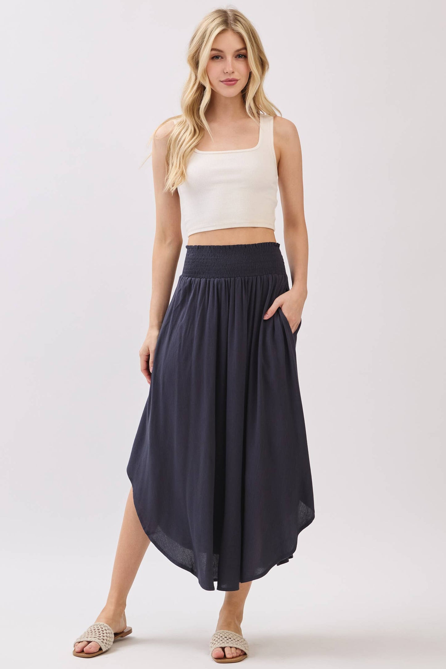 Smocked Waist Flowy Skirt