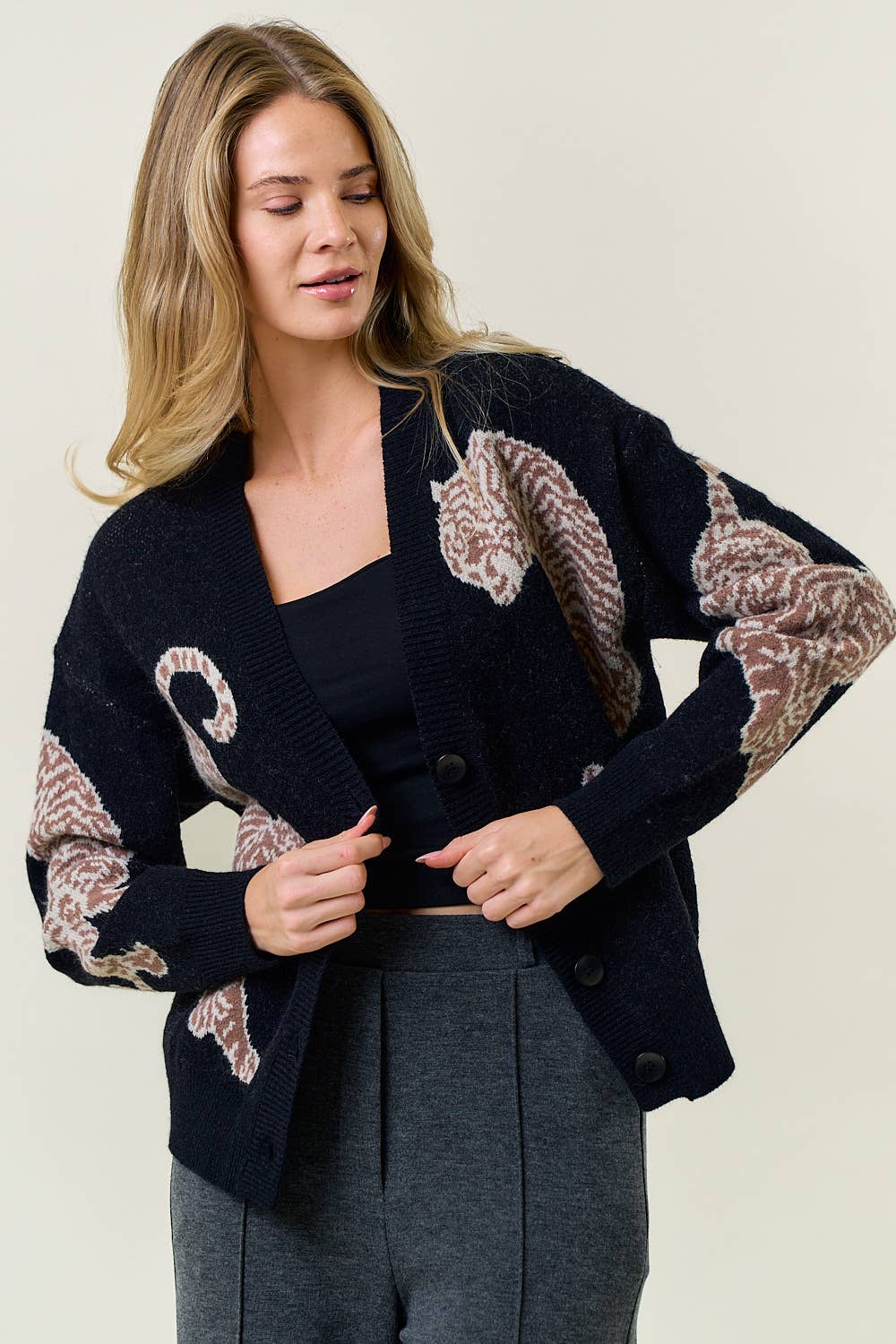 Tiger Printed Sweater Cardigan