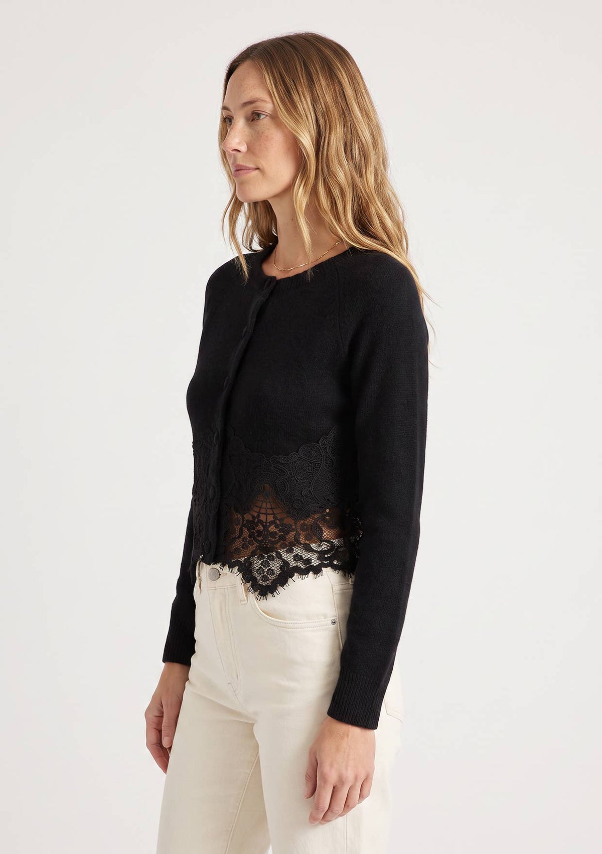 Lace Trim Button Front Cardigan