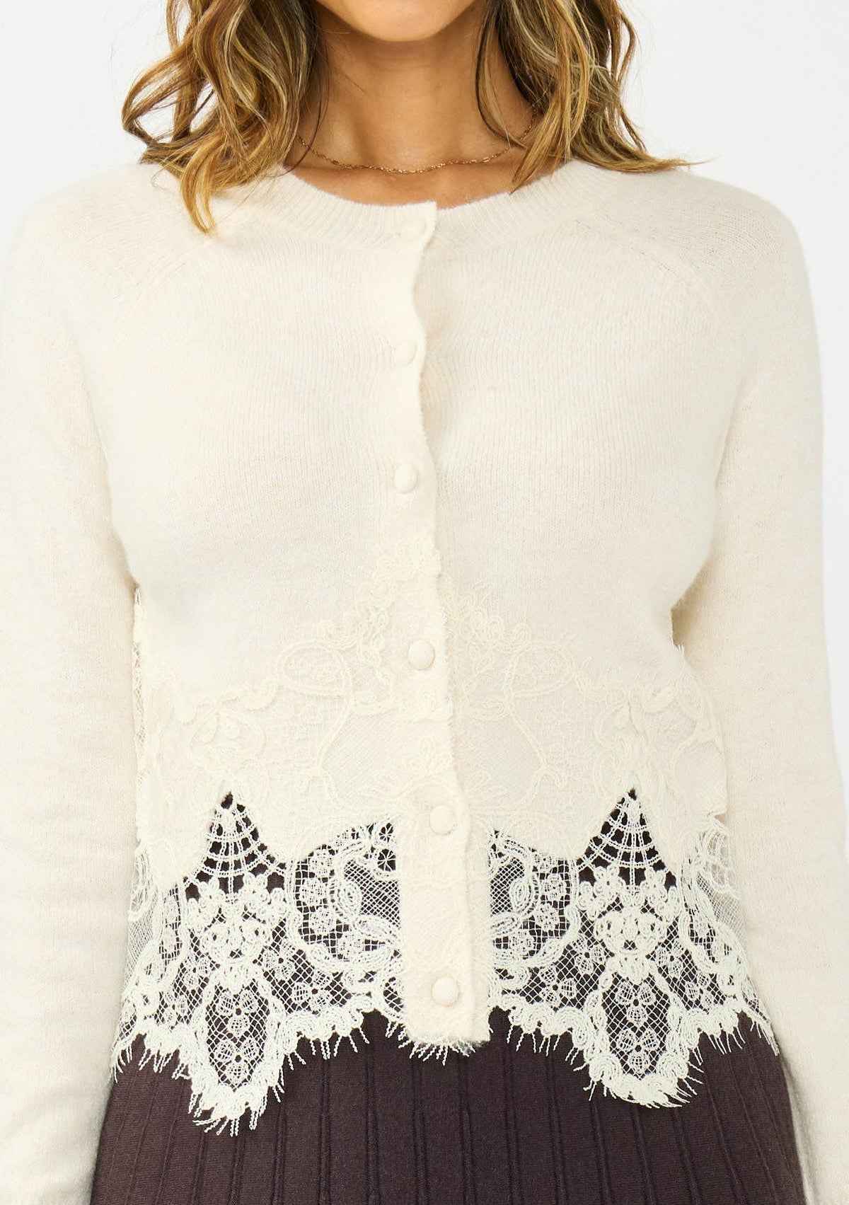 Lace Trim Button Front Cardigan