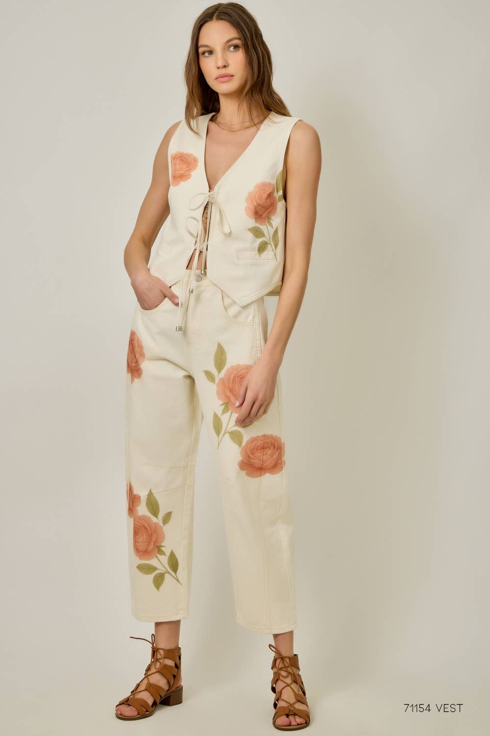Floral Printed Denim Barrel Jeans