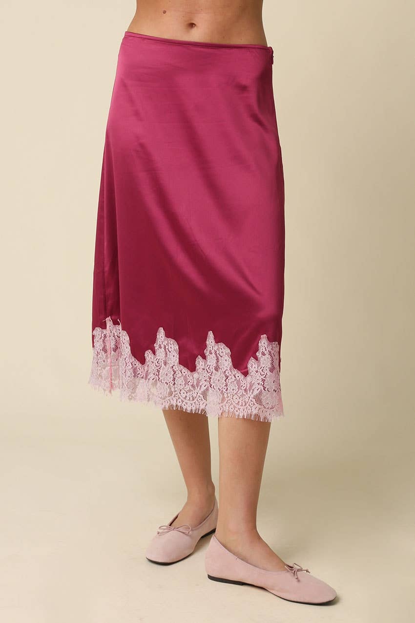 Lois Lace Trim Satin Midi Skirt