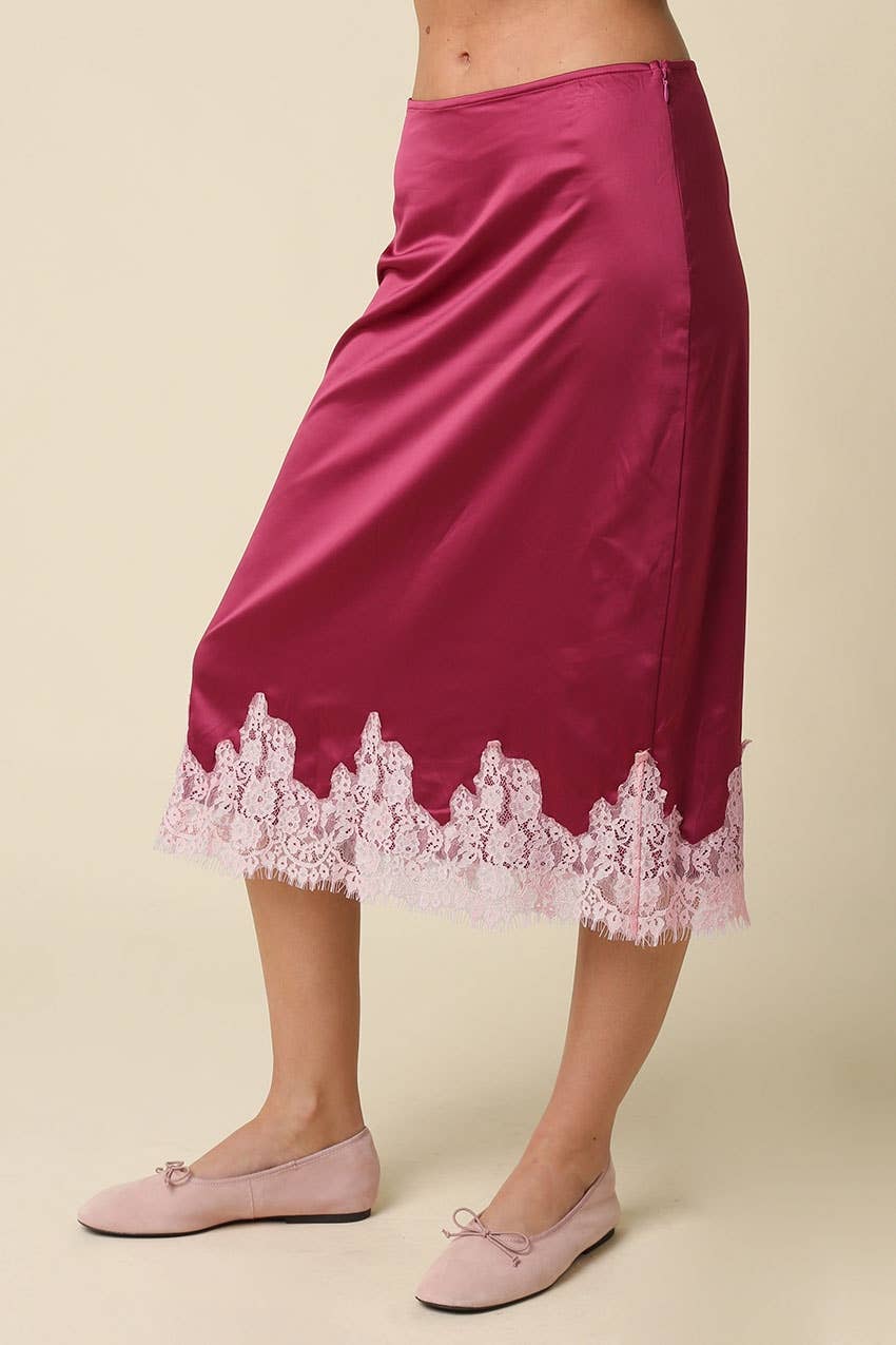 Lois Lace Trim Satin Midi Skirt
