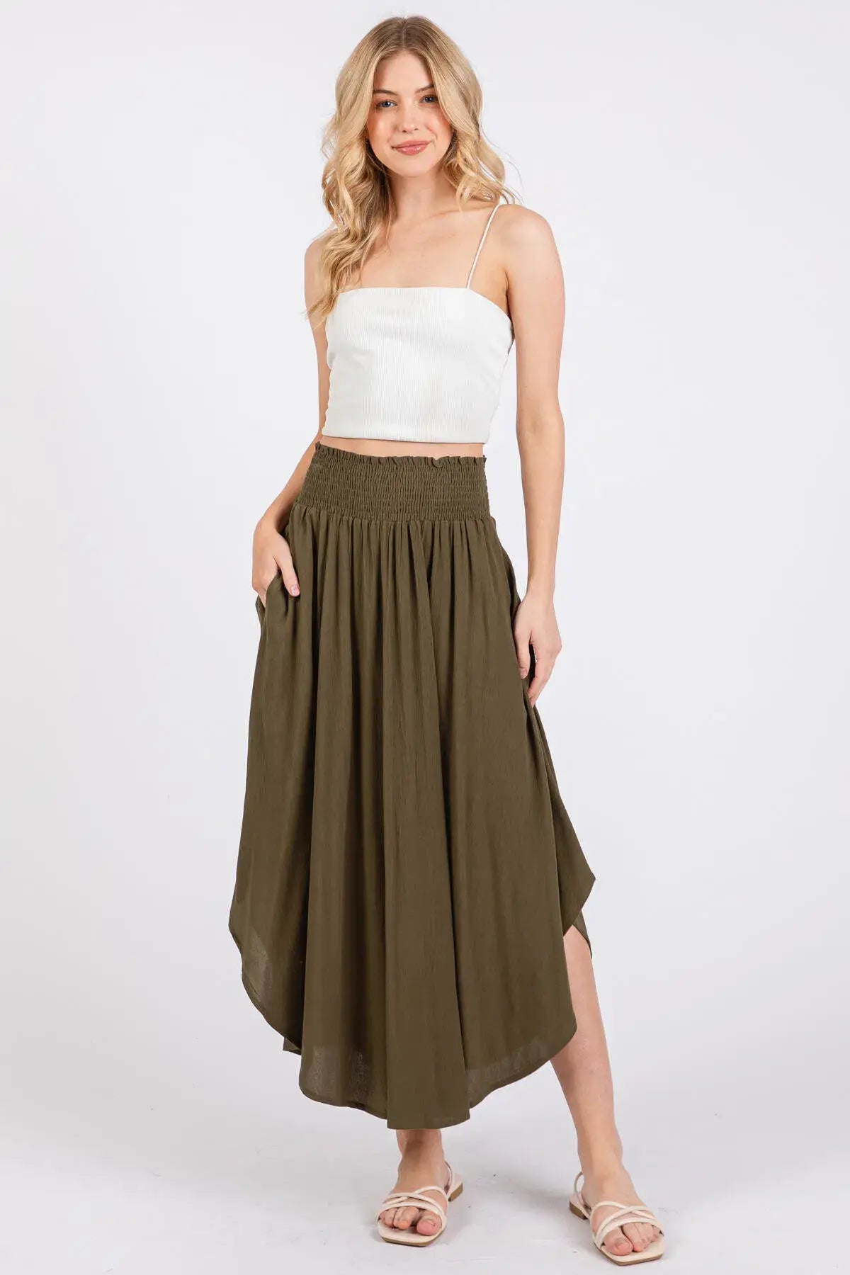Smocked Waist Flowy Skirt