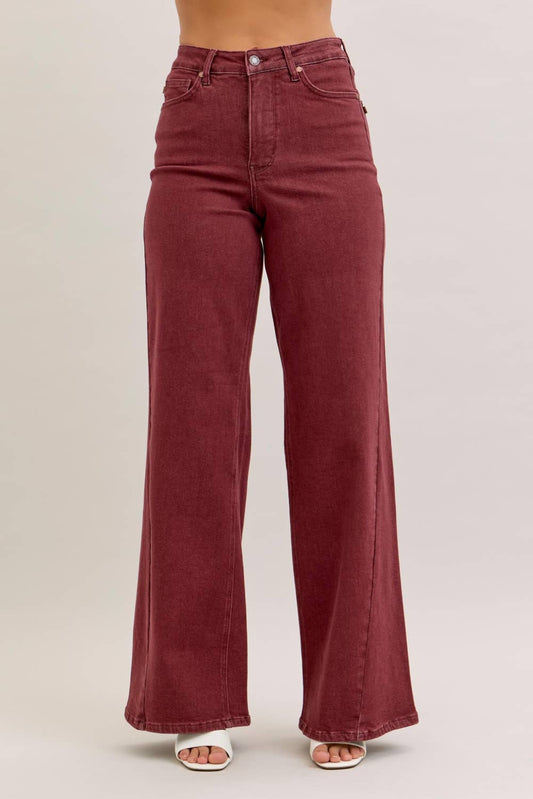 Retro Wide With Twisted Seams Burgundy Jeans