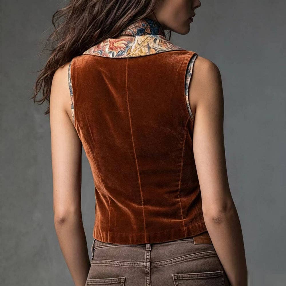 Caramel Sleeveless Button-Front Vest
