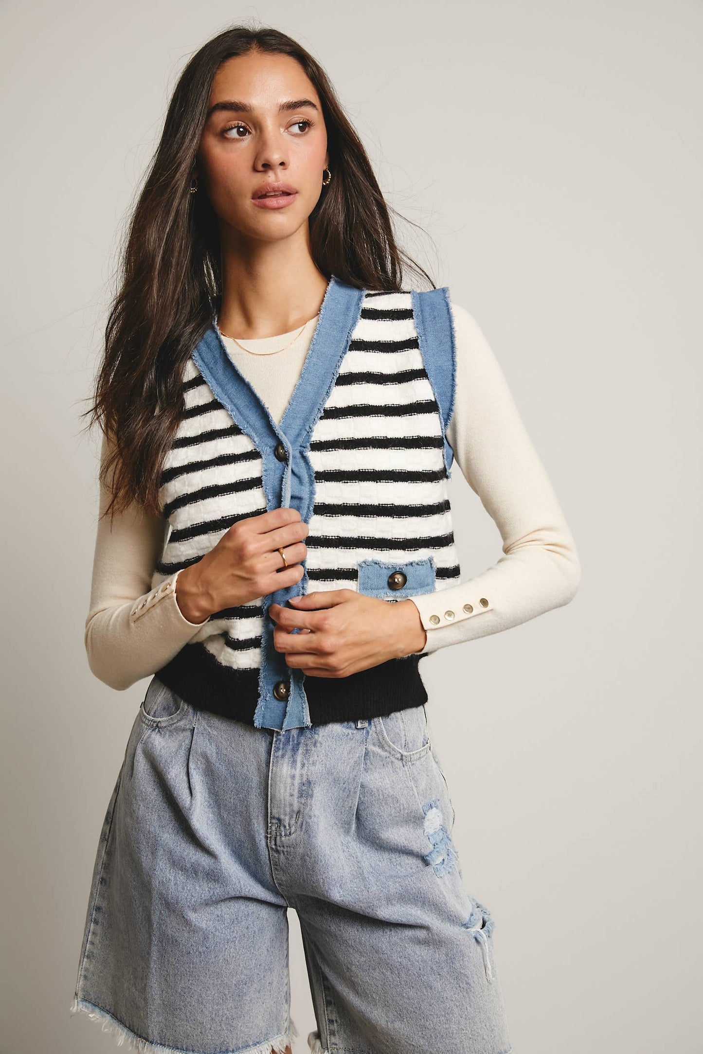 Denim Trim Knit Vest FSW0009