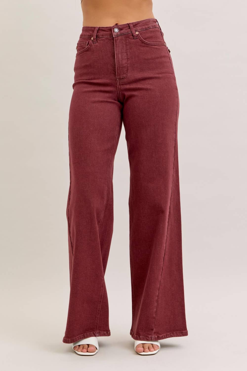 Retro Wide With Twisted Seams Burgundy Jeans