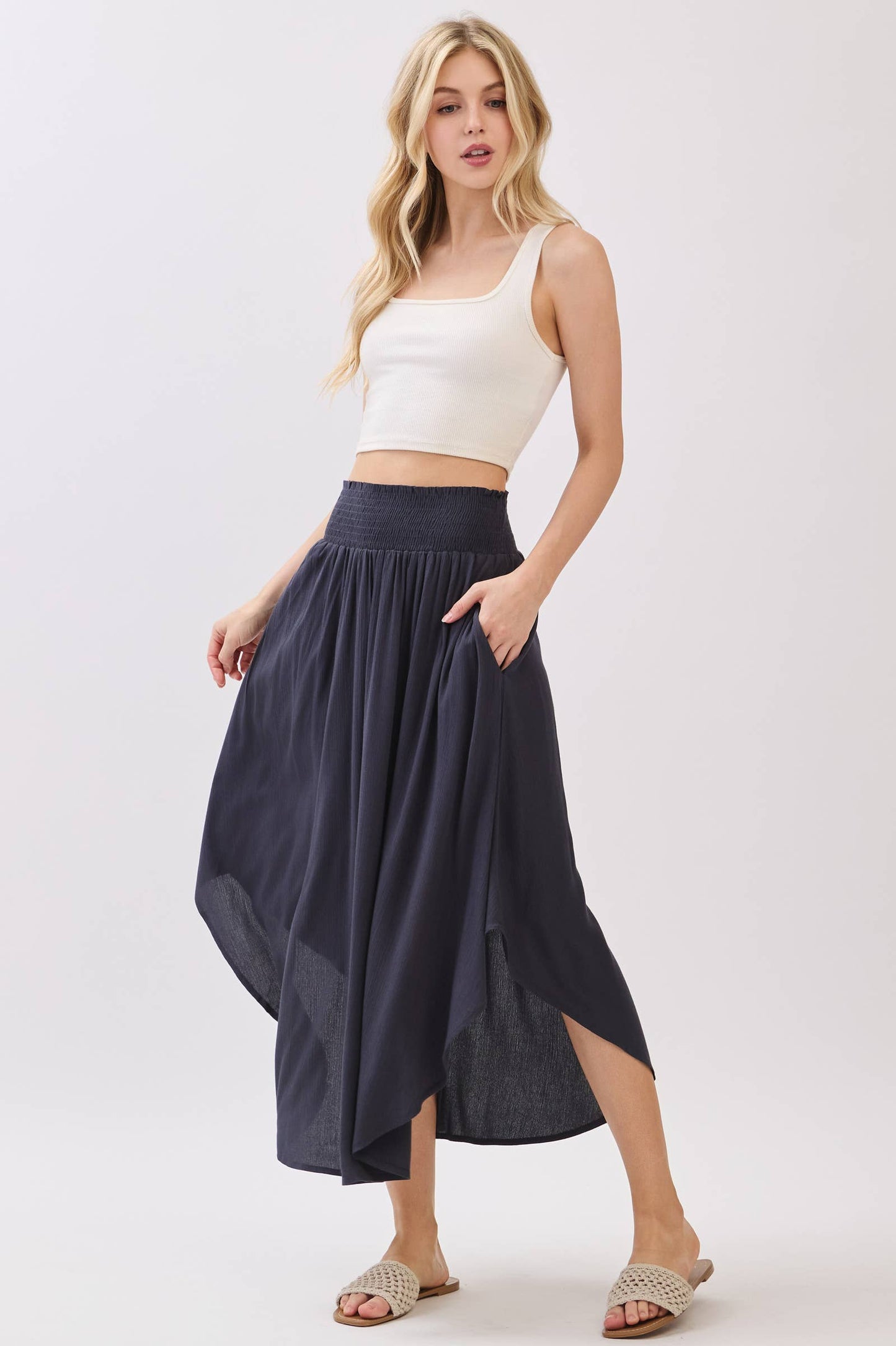 Smocked Waist Flowy Skirt
