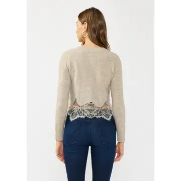 Lace-Trim Button-Front Cardigan