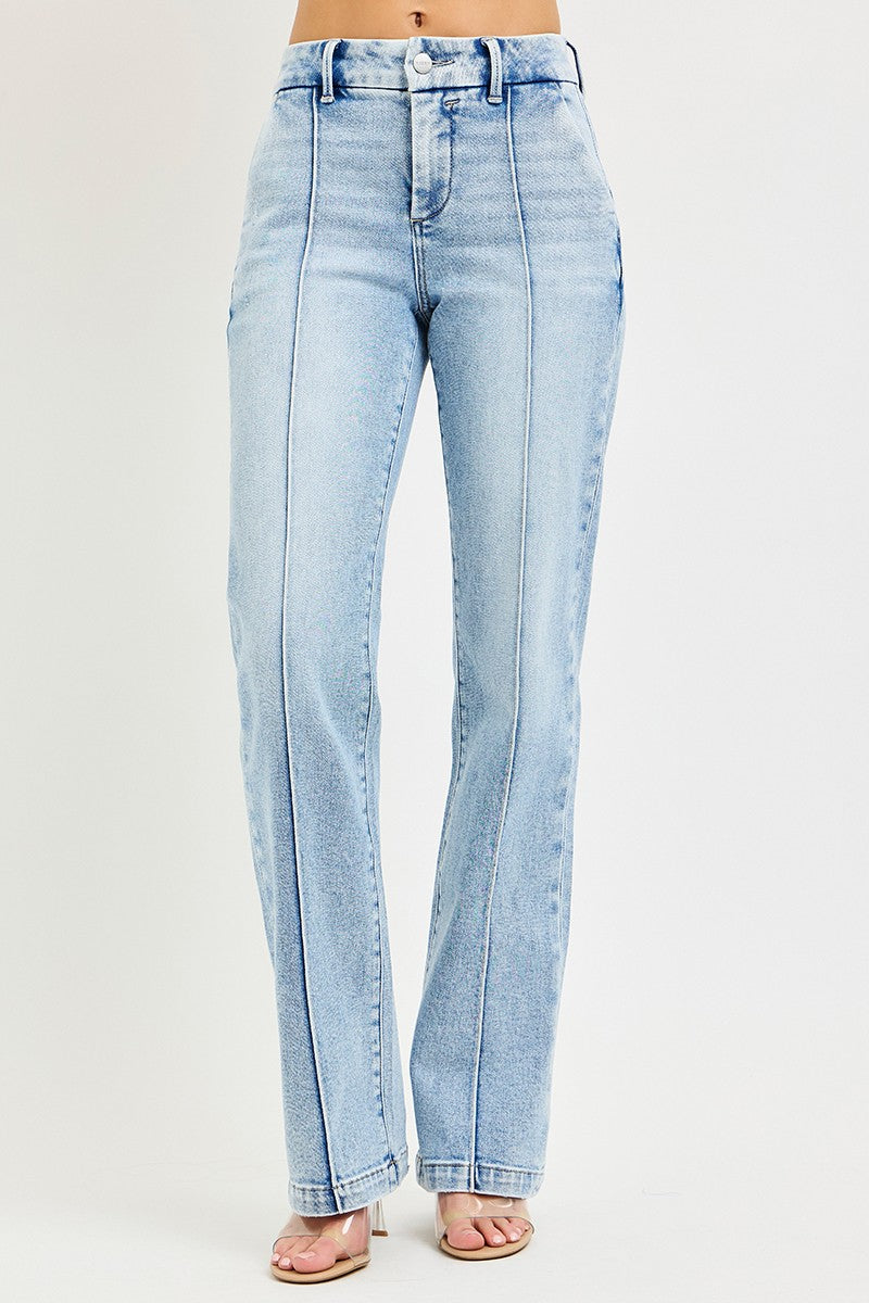 Tummy Control Straight Pin Tuck Jeans