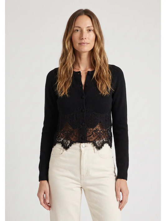 Lace-Trim Button-Front Cardigan
