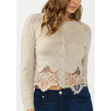 Lace-Trim Button-Front Cardigan