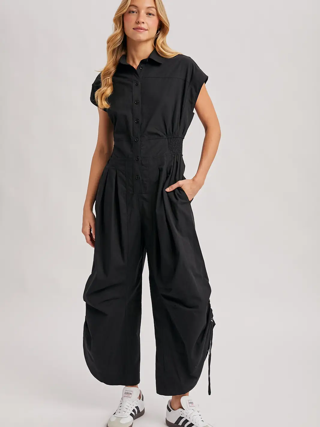 Button Down Utility Shirting Jumpsuit