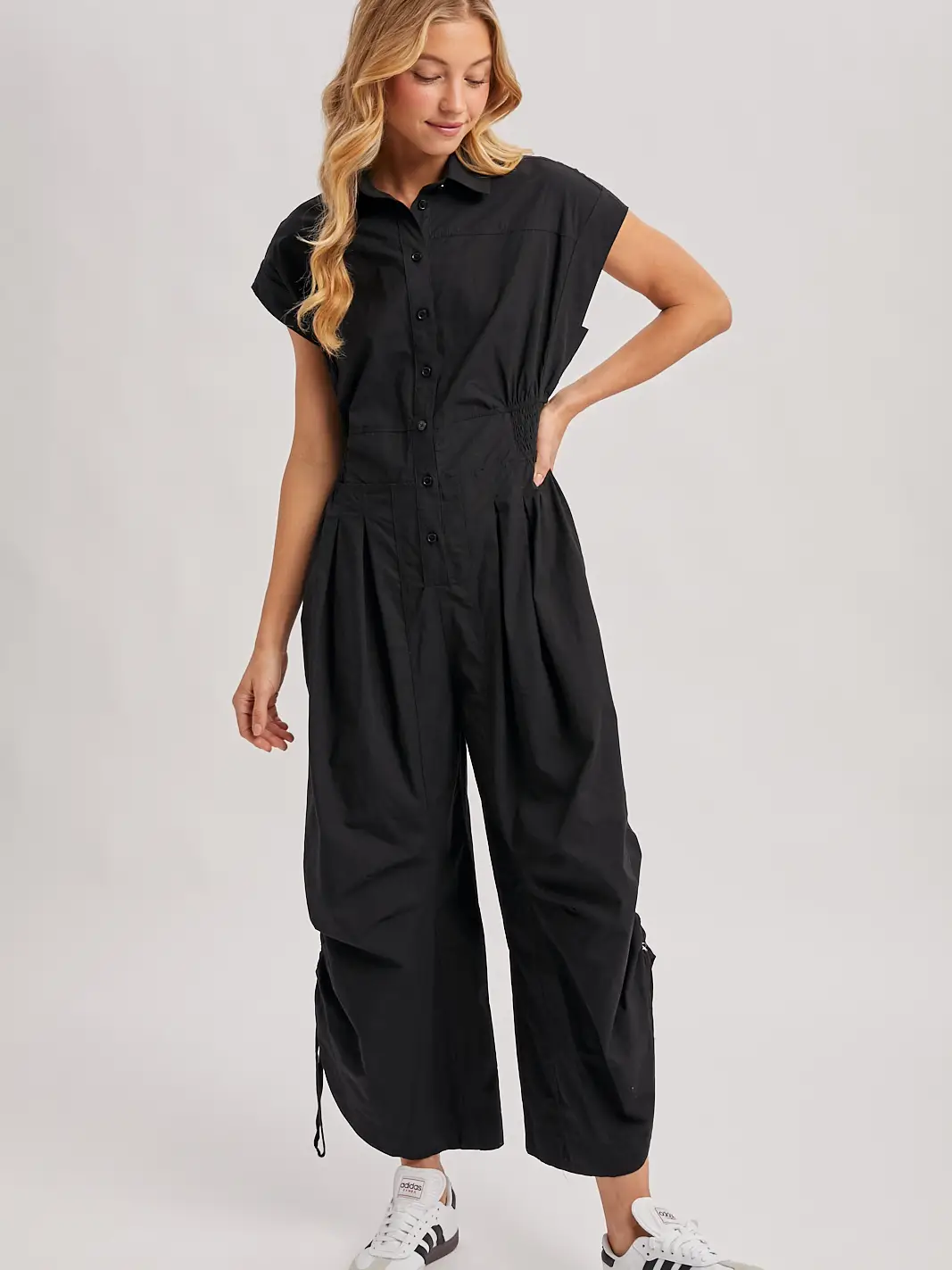 Button Down Utility Shirting Jumpsuit
