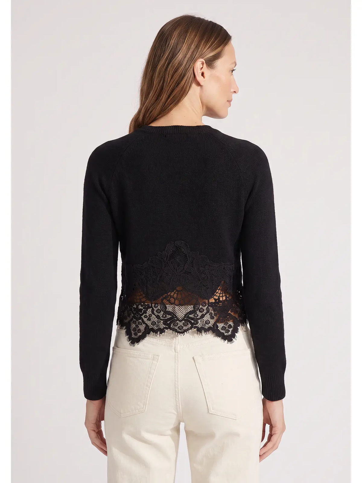 Lace-Trim Button-Front Cardigan