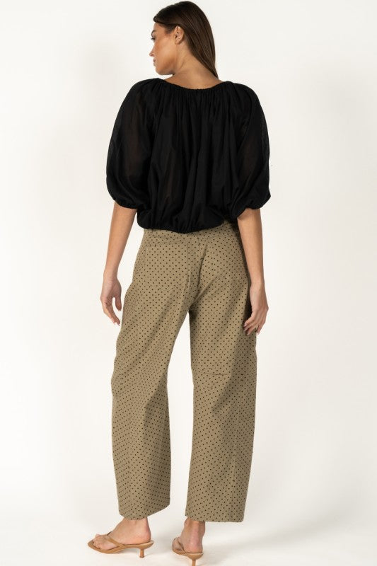 Taupe Wide-Leg Polka Dot Barrel Pants