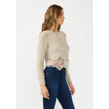 Lace-Trim Button-Front Cardigan