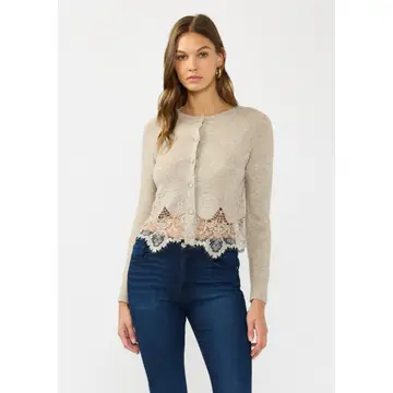 Lace-Trim Button-Front Cardigan