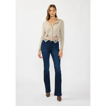 Lace-Trim Button-Front Cardigan