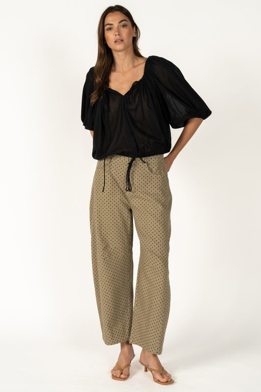 Taupe Wide-Leg Polka Dot Barrel Pants