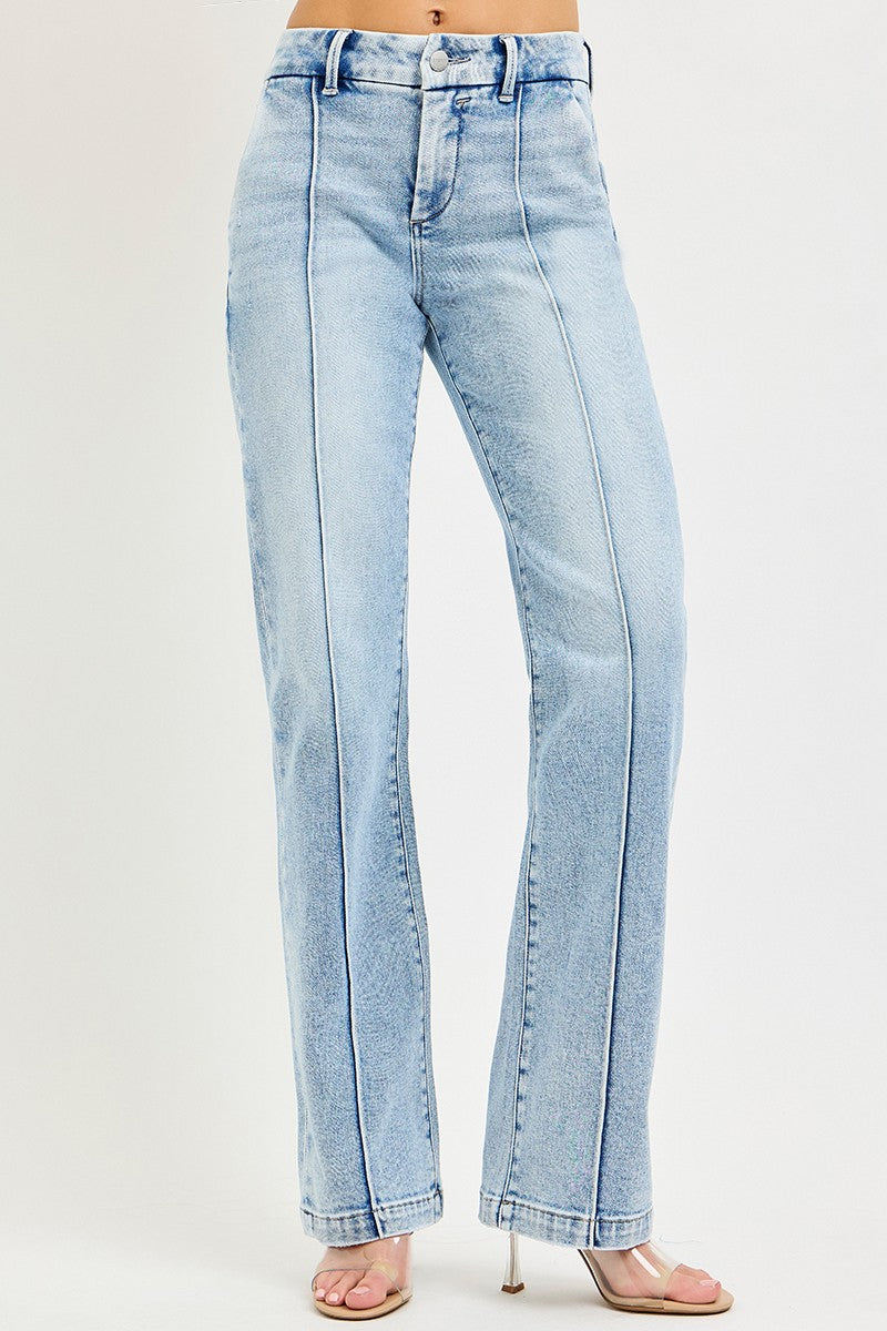 Tummy Control Straight Pin Tuck Jeans