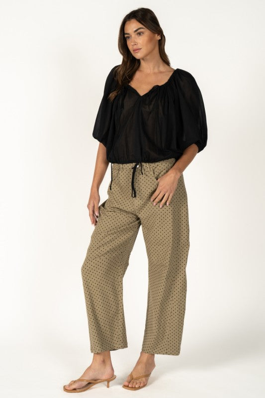 Taupe Wide-Leg Polka Dot Barrel Pants